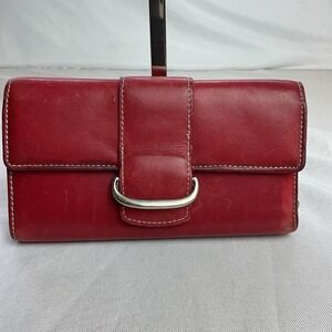 VTG Dopp Velvet Touch Cowhide Red Leather Big Silver Buckle Tri Fold Wallet Ckbk
